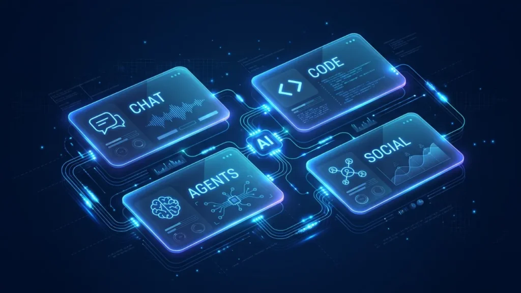 Illustration of four AI tools combined in one subscription